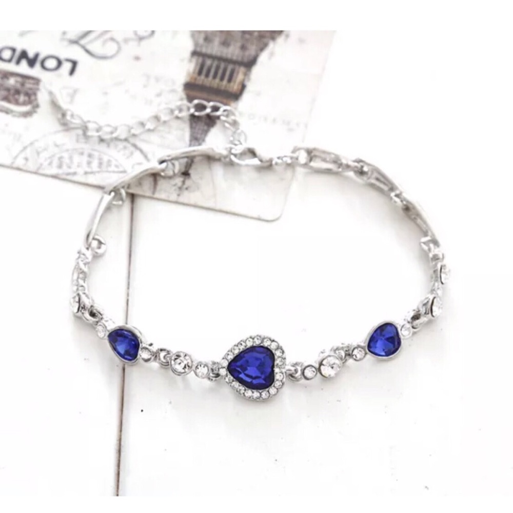 Blue Crystal Heart Anklet/ bracelet - Picture 1 of 5